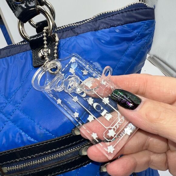 Coach RARE Poppy Blue Ice Ski Bunny Glam Tote with Two Acrylic Tags - Picture 4 of 15